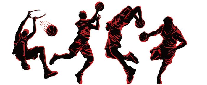 Sticker Basketballspieler mit dem Ball in Bewegung