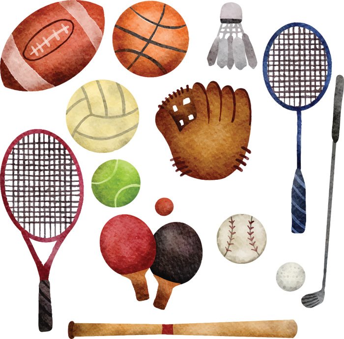 Sticker Aquarellgrafiken von Sportgeräten