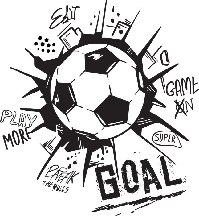 Sticker Fußball im Graffiti-Stil mit schwarz-weißen Inschriften