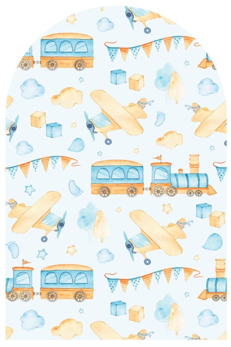 Sticker Aquarellvorlage mit Zügen und Flugzeugen für Kinder