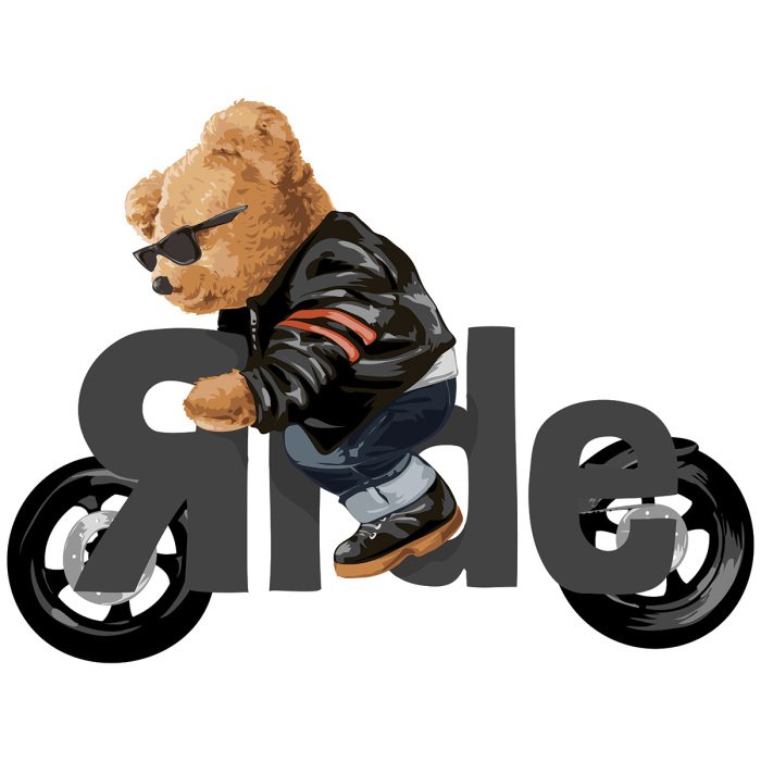 Sticker Ein Teddybär-Biker mit Sonnenbrille und Lederjacke