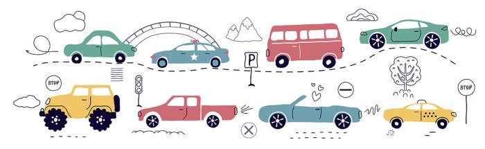 Sticker Bunte Autos im Cartoon-Stil