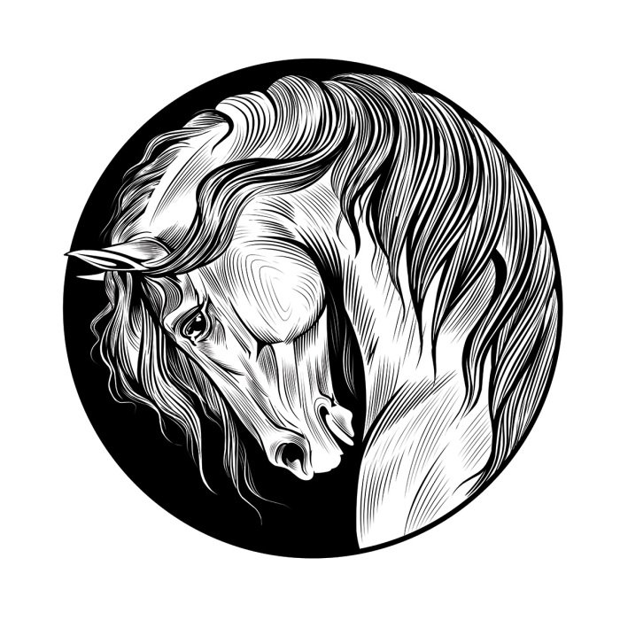 Sticker Künstlerisches Pferdeporträtmuster in Schwarzweiß