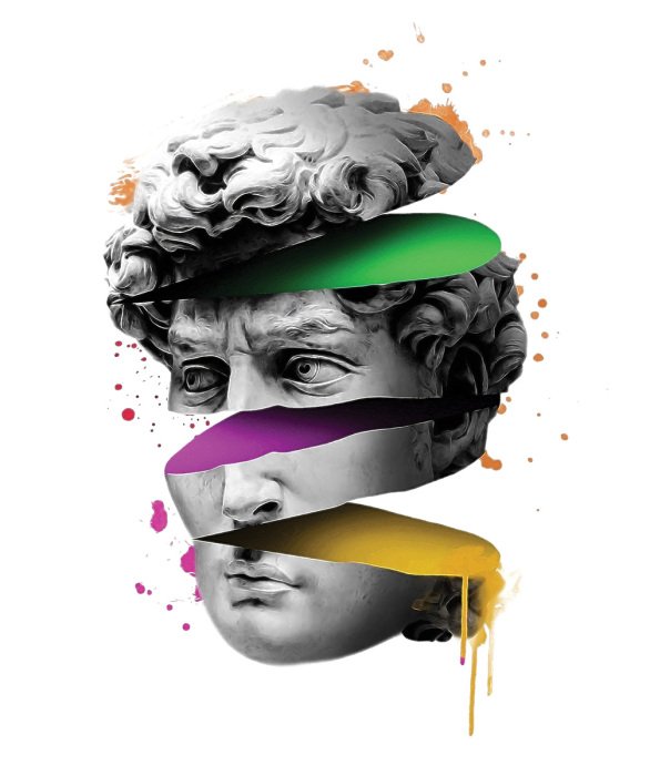 Sticker Skulptur des David im surrealistischen Stil