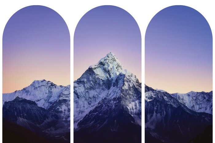 Sticker Berglandschaft vor violettem Hintergrund