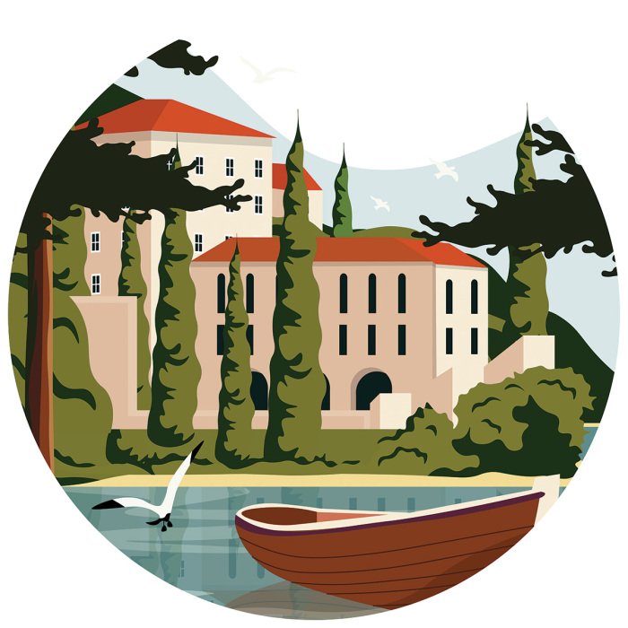 Sticker Italienische Landschaft im Vintage-Stil mit dem Comer See