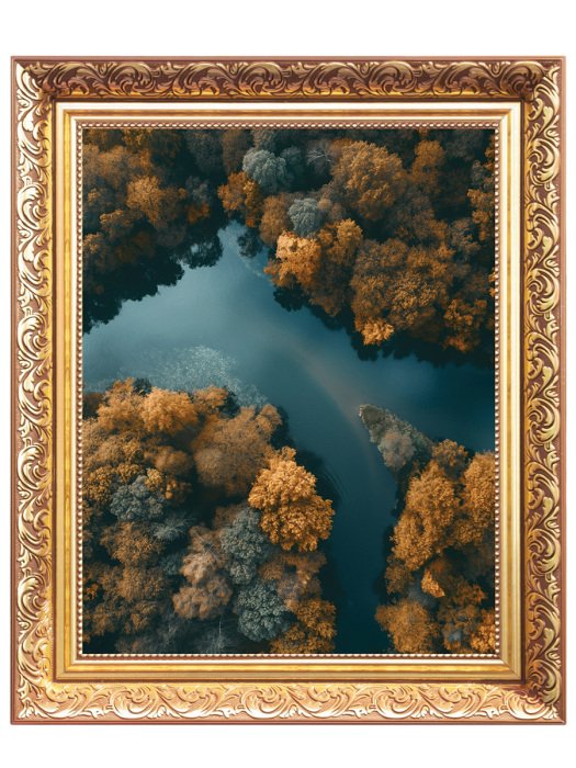 Sticker Herbstlandschaft aus der Vogelperspektive: Bäume und ein Fluss