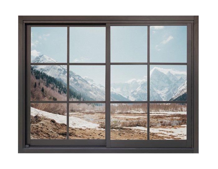 Sticker Ein Blick aus dem Fenster auf eine Winterlandschaft