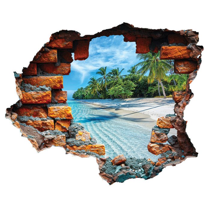 Sticker 3D-Loch in der Wand mit Blick auf eine tropische Landschaft