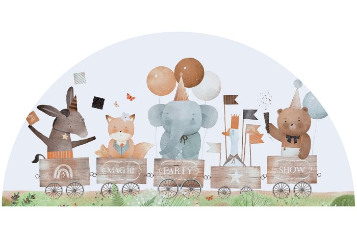 Sticker Aquarellmuster: Tiere in einem Zirkuszug