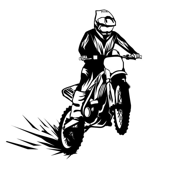 Sticker Schwarz-weißer Motorradfahrer auf einem Motocross-Motorrad
