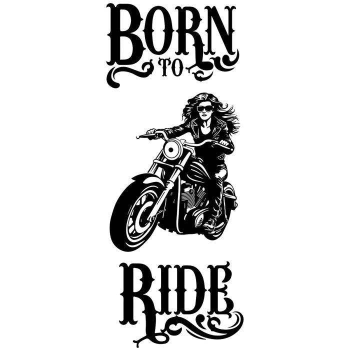 Sticker Frau auf einem Motorrad in Schwarzweiß