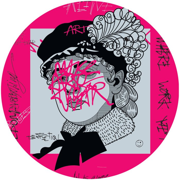 Sticker Abstraktes Pop-Art-Porträt mit Inschriften