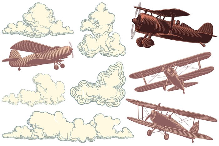 Sticker Flugzeuge und Wolken im Vintage-Stil