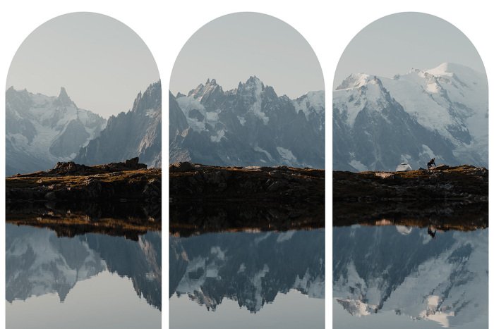 Sticker Landschaft mit Blick auf einen See in den französischen Alpen