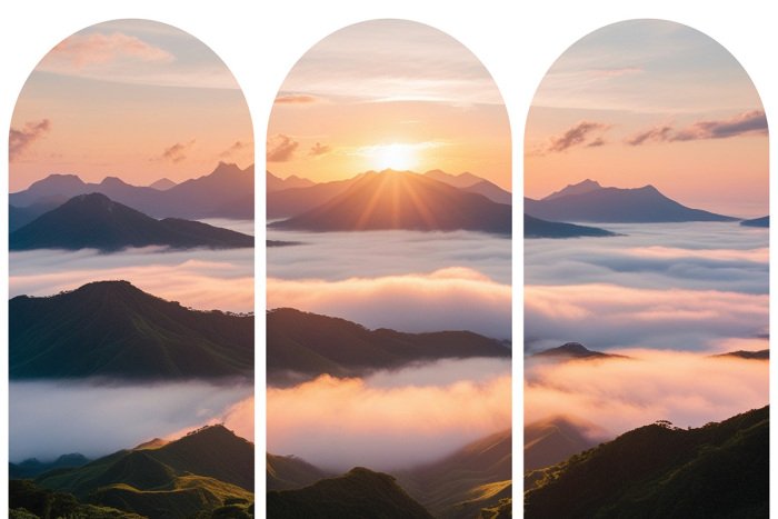 Sticker Berglandschaft bei Sonnenaufgang