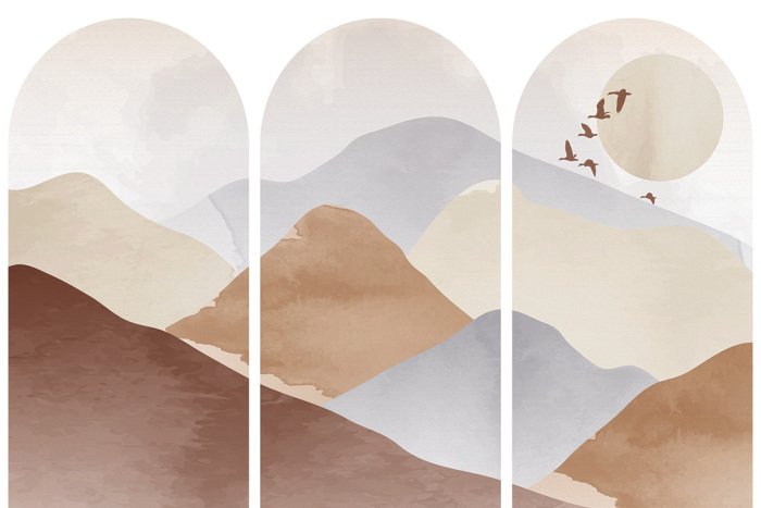 Sticker Aquarelllandschaft mit Bergen im Boho-Stil