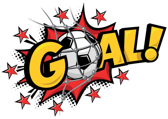 Sticker Fußball im Netz, Grafik im Comic-Stil