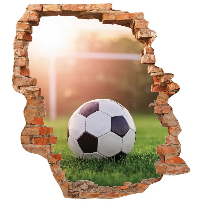 Sticker 3D-Loch in der Backsteinmauer mit Fußballmotiv