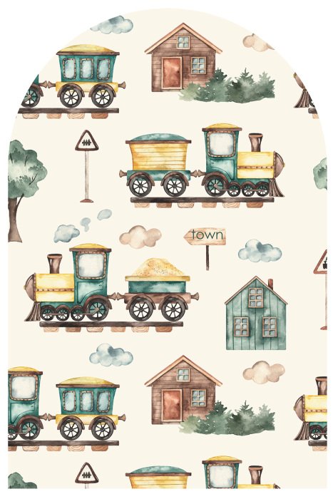 Sticker Aquarellvorlage für Kinder – Züge und Häuser