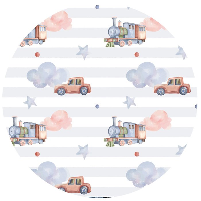 Sticker Aquarellmuster mit Autos und einer Lokomotive