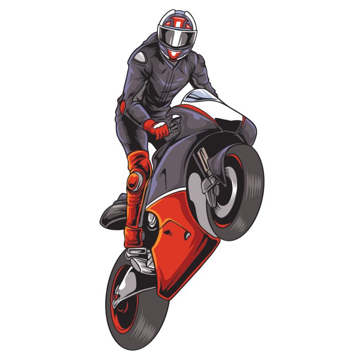 Sticker Ein Motorradfahrer, der auf einem Motorrad einen Wheelie macht