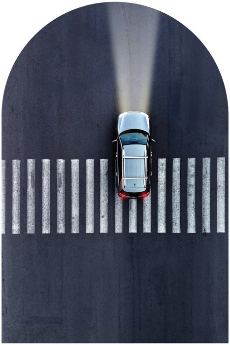 Sticker Auto auf dem Zebrastreifen, Vogelperspektive