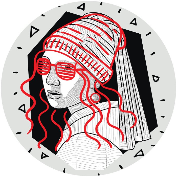 Sticker Surrealistisches Porträt des Mädchens mit dem Perlenohrring