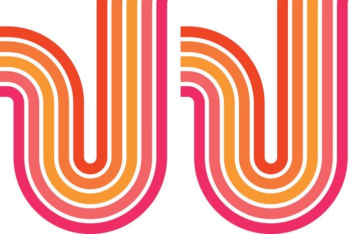 Sticker Geometrische rosa und orangefarbene Formen im Retro-Stil