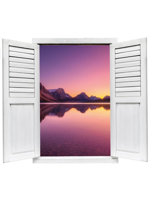 Sticker 3D-Ansicht des Sees durch das Fenster