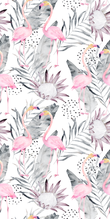 Tapete Zarte Blätter mit Flamingos