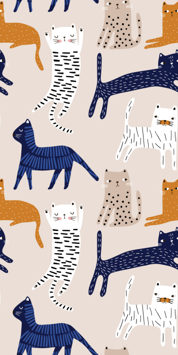 Tapete Grafische Katzen in Marineblautönen