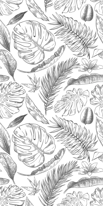 Tapete Schwarz-weißes botanisches Muster