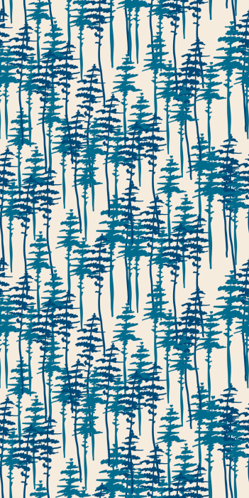 Tapete Zeichnung eines blauen Nadelwaldes