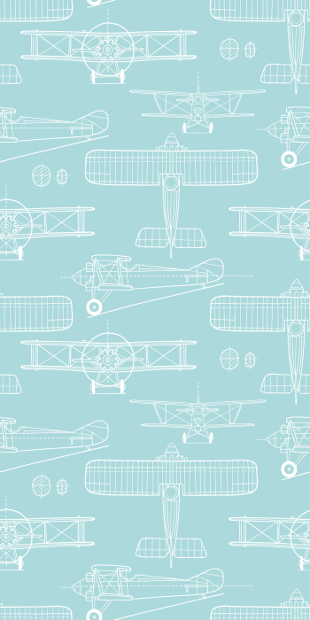 Tapete Eine filigrane Skizze von Flugzeugen auf blauem Hintergrund