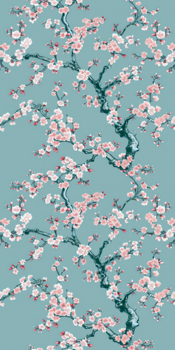 Tapete Japanisches Muster mit Blumen an Zweigen