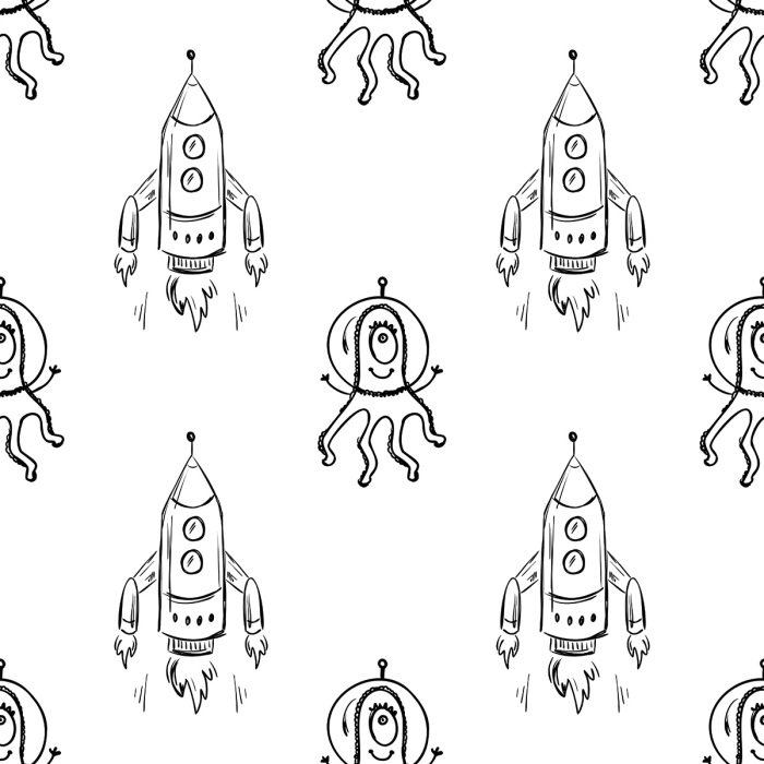 Tapete Minimalistisches Raketen- und Alienmuster für Kinder