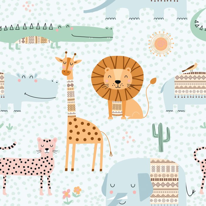 Tapete Eine Schnittvorlage für Kinder mit niedlichen afrikanischen Tieren