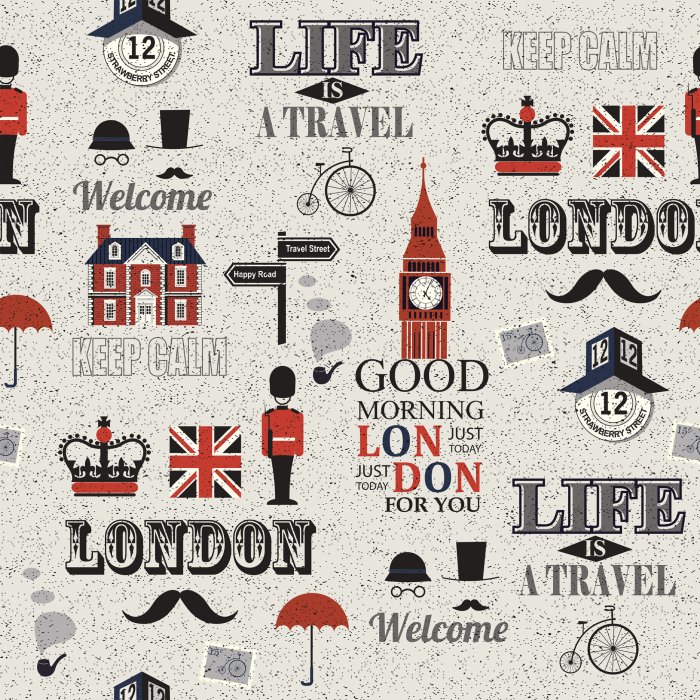 Tapete Stilisiertes Muster mit Londoner Symbolen