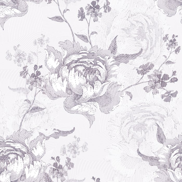 Tapete Große Blumen, Vintage-Gravuren