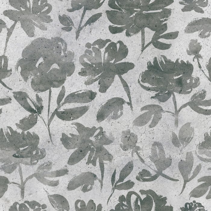 Tapete Graues Blumenmuster mit Betonstruktur