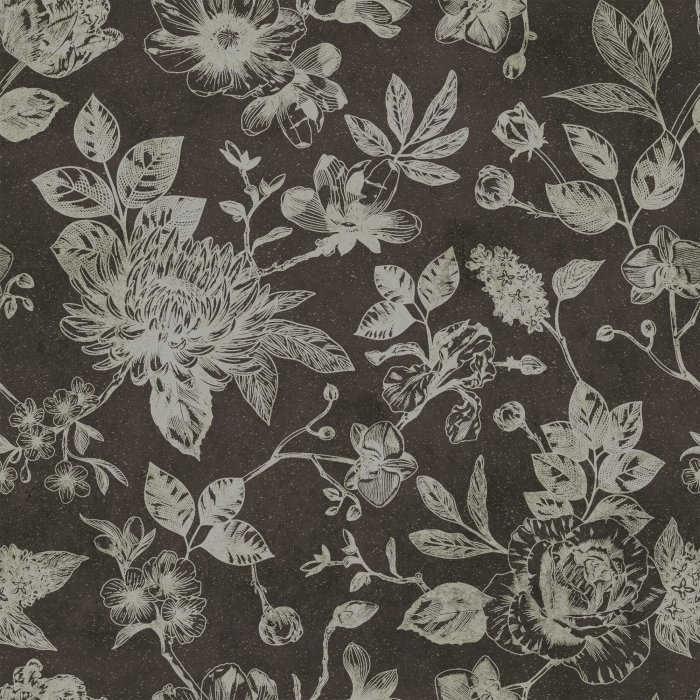 Tapete Vintage-Blumenmuster mit Blumen auf braunem Hintergrund