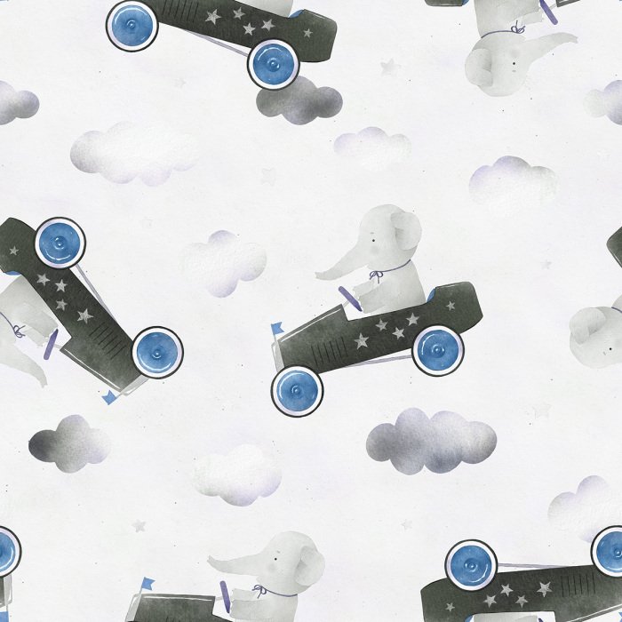 Tapete Elefanten, die in Flugzeugen zwischen Wolken und Sternen fliegen