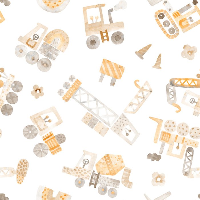 Tapete Helles Muster mit Baumaschinen