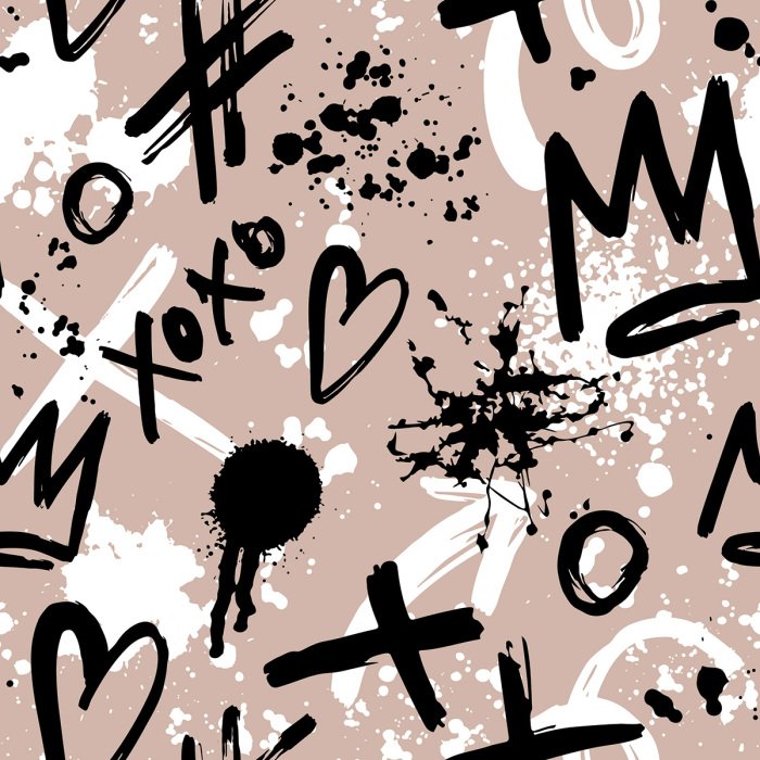 Tapete Abstraktes Graffiti-Muster auf beigem Hintergrund