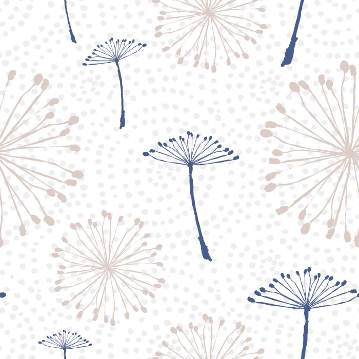 Tapete Löwenzahnsamen in Marineblau und Beige