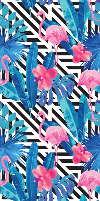 Tapete Palmblätter mit Flamingos
