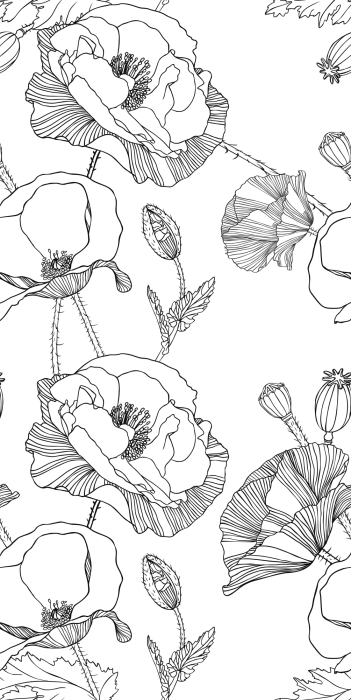 Tapete Schwarz-weiße Blumenzeichnung