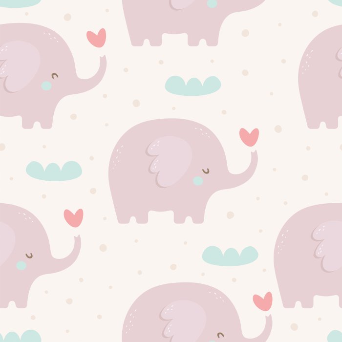 Tapete Ein Muster mit niedlichen rosa Elefanten auf hellem Hintergrund