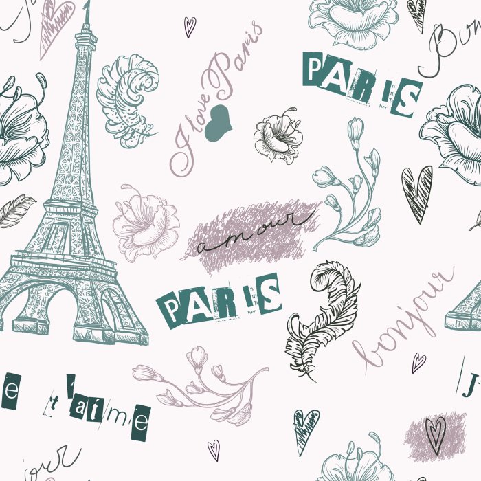 Tapete Vintage-Muster mit Pariser Symbolen